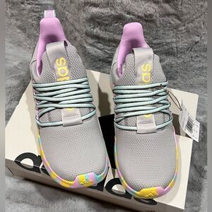NWT Adidas Lit Racer Adapt. 7 Running Shoes Gray w/ Patel rainbow colors